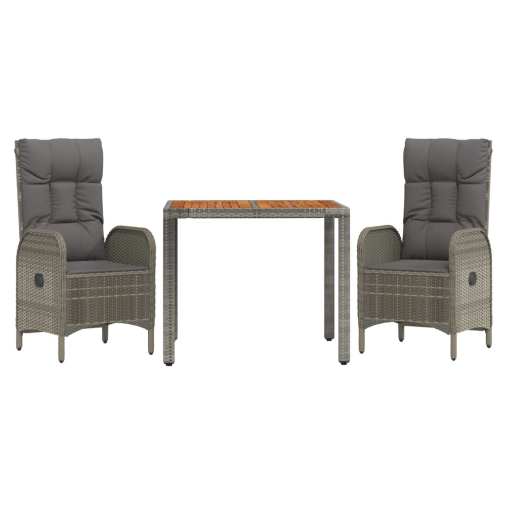 Ensemble de salle à manger de jardin meuble extérieur 3 pièces avec coussins gris
