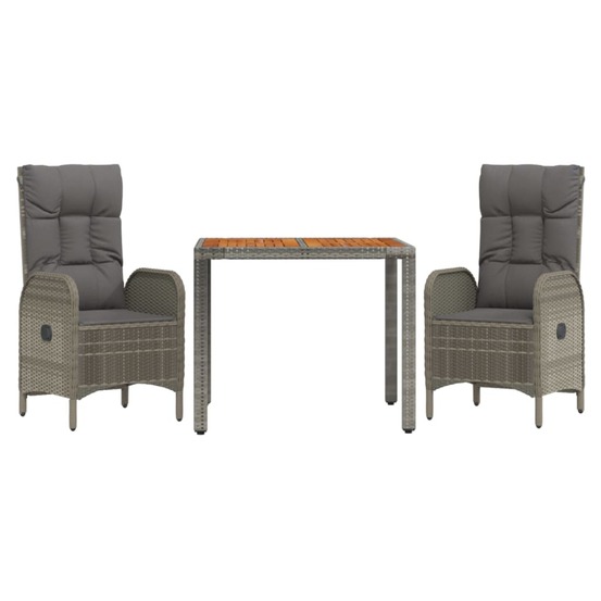 Ensemble de salle à manger de jardin meuble extérieur 3 pièces avec coussins gris