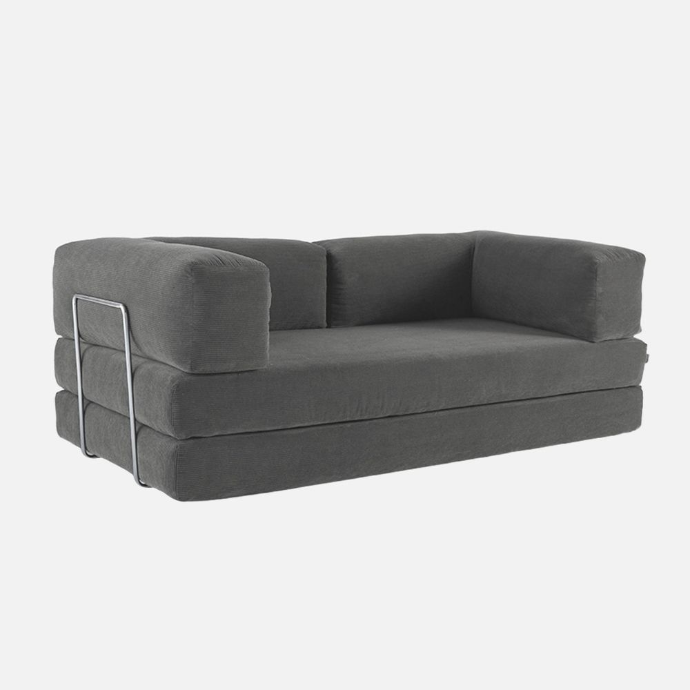 Canapé compressé vintage convertible 3 places en velours côtelé et armatures chromées l 200 x p 100 x h 72cm - seventies