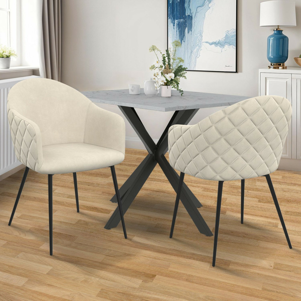 Lot de 2 chaises de salle à manger, fauteuils de table moly en velours gaufré beige