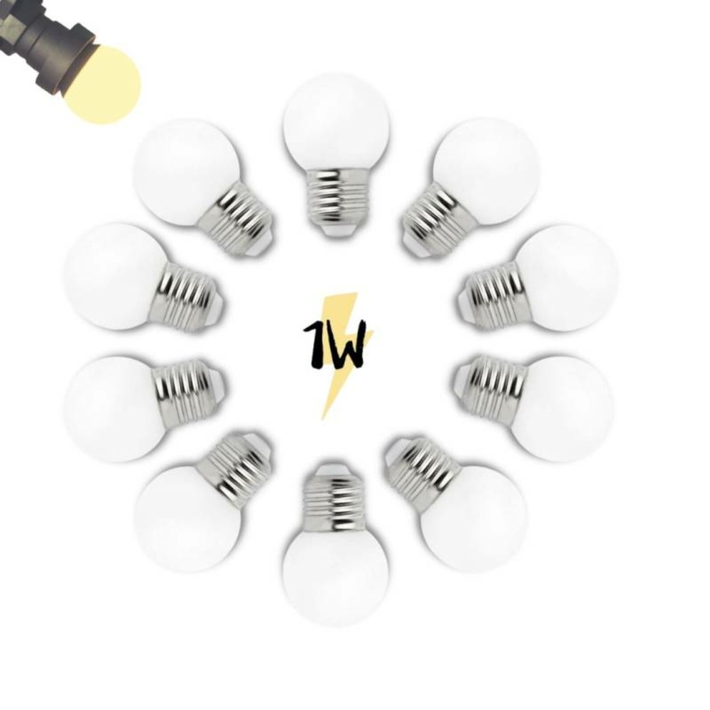 Lot de 10 ampoules 1w led blanc chaud guinguette e27 g45 plastique professionnelle