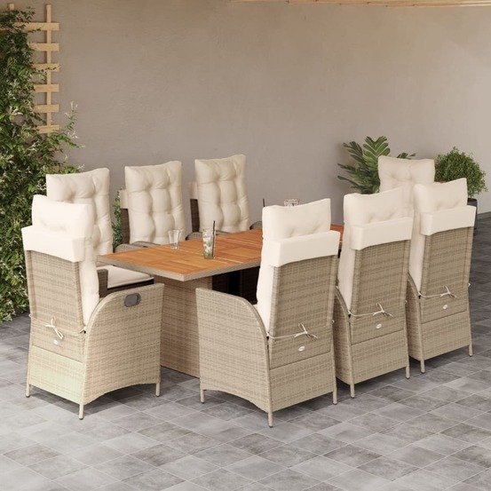 Ensemble à manger de jardin et coussins 9 pcs beige poly rotin