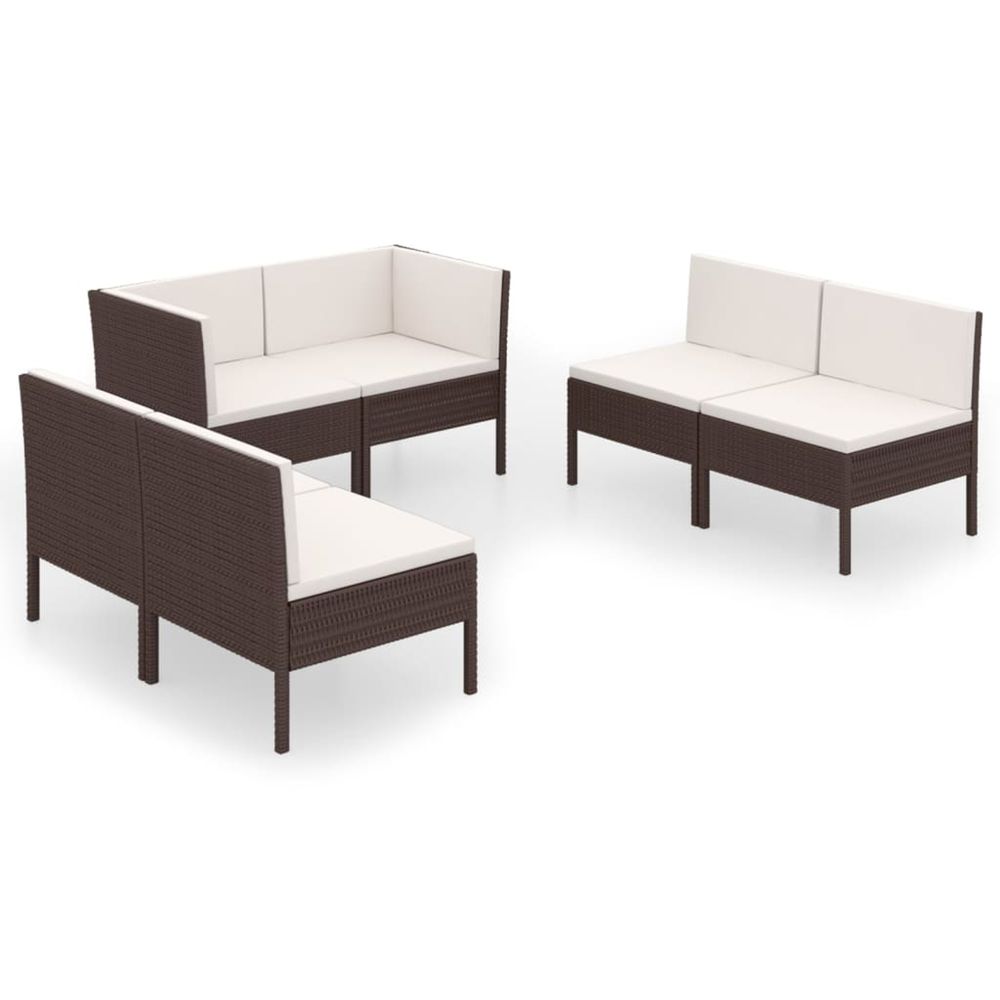 Salon de jardin 6 pcs avec coussins résine tressée marron
