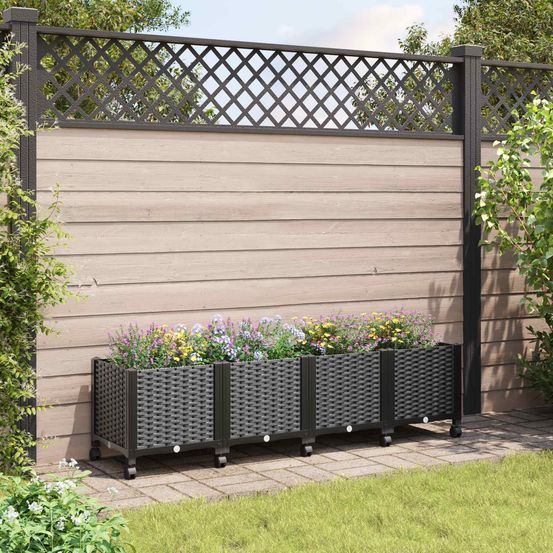 Grande jardinière roues polypropylène jardin terrasse aménagement extérieur 160x40x44 noir
