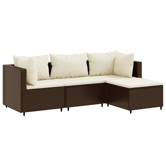 Salon de jardin 4 pcs avec coussins marron résine tressée