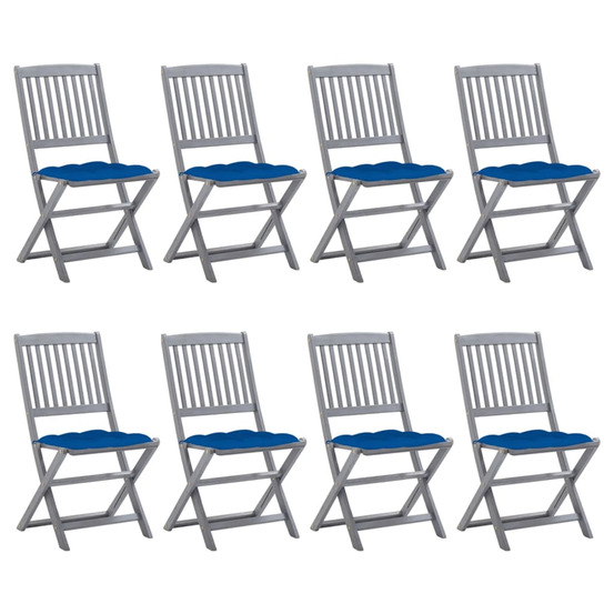 Chaises pliables d'extérieur lot de 8 et coussins bois d'acacia