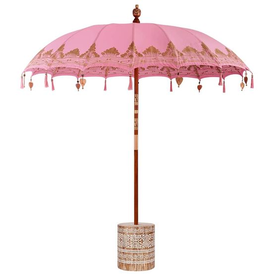 Parasol balinais avec base rose 215 x 215 x 260 cm