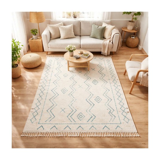 Tapis berbère 200x290 tissé motif ethnic lyn5 madida crème