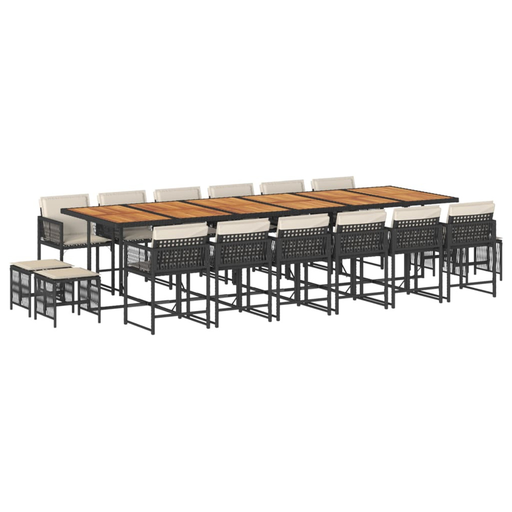 Ensemble à manger de jardin 17 pcs coussins noir résine tressée