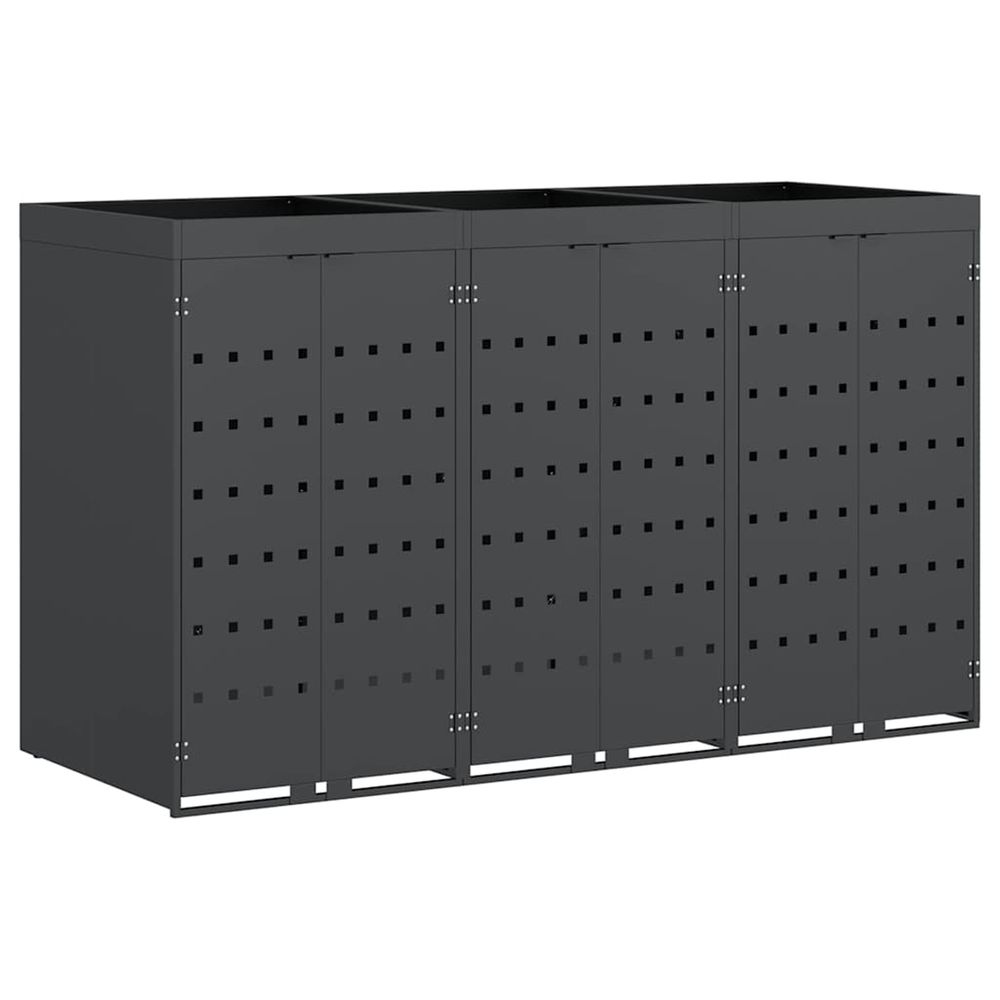 Rangement de poubelle à roulettes pour 3 poubelles anthracite