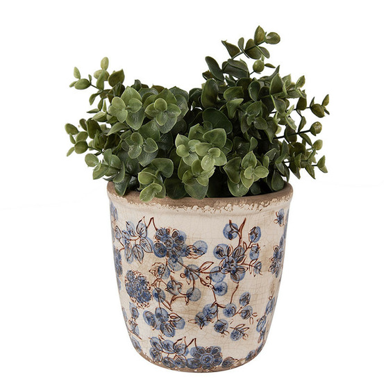 Pot de fleurs intérieur céramique beige bleu 14x14x14cm