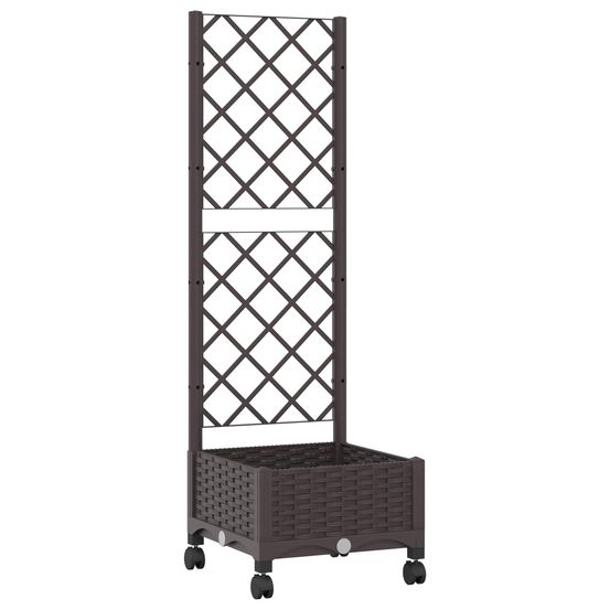 Bac de jardin avec treillis et roues marron 40 x 40 x 131,5 cm