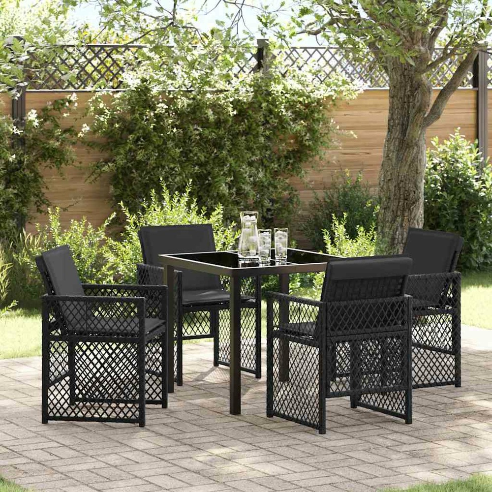 Ensemble de salle à manger pour jardin 5 pcs noir polyrotin