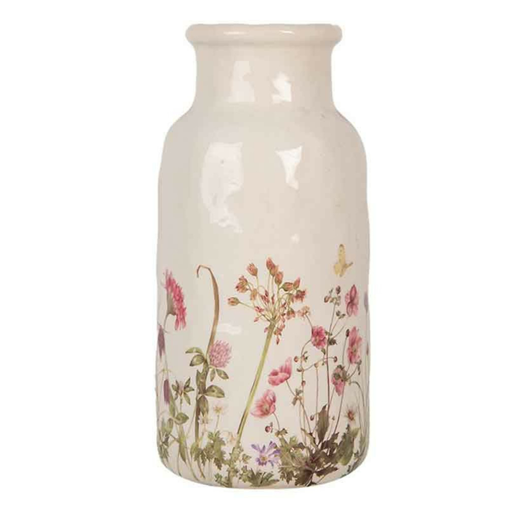 Vase fleurs beige céramique 15x32cm