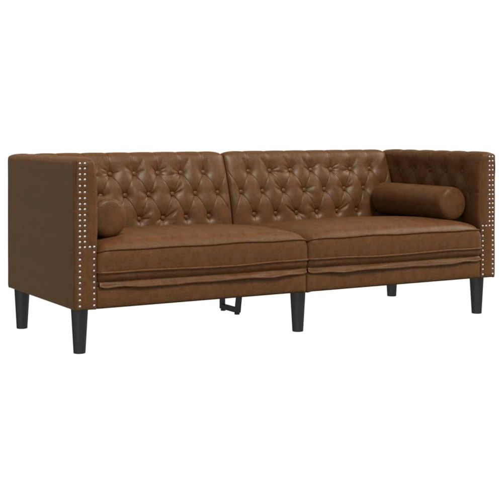 Canapé chesterfield avec traversins 3 places similicuir daim