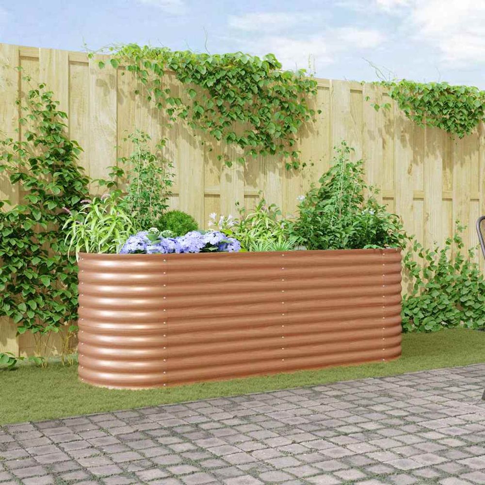 Potager en acier surélevé design marron 240cm, bac de culture haut pour terrasse et jardin