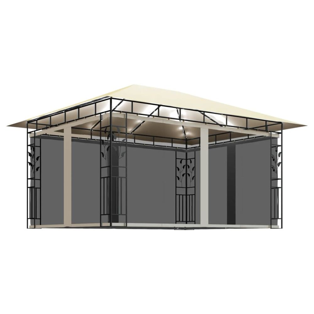 Tonnelle avec moustiquaire et lumières led 4x3x2,73 m crème