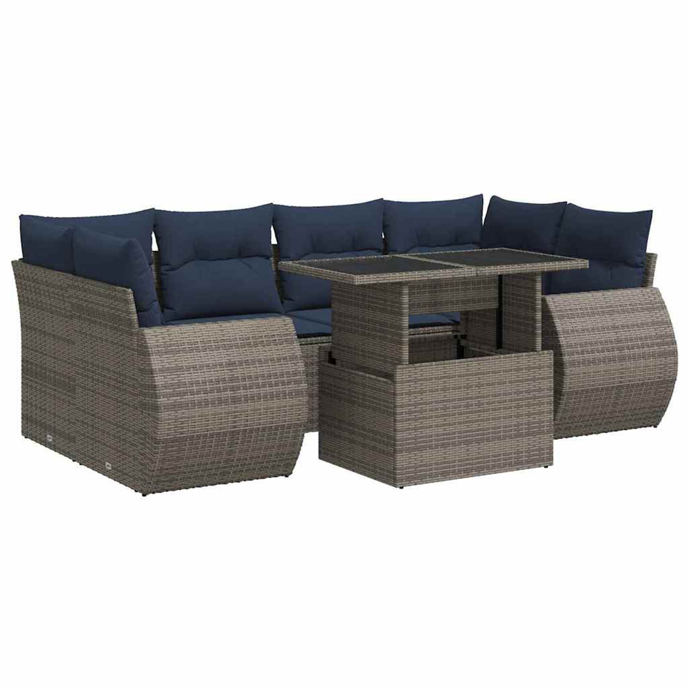 Salon de jardin avec coussins 7 pcs gris résine tressée acacia