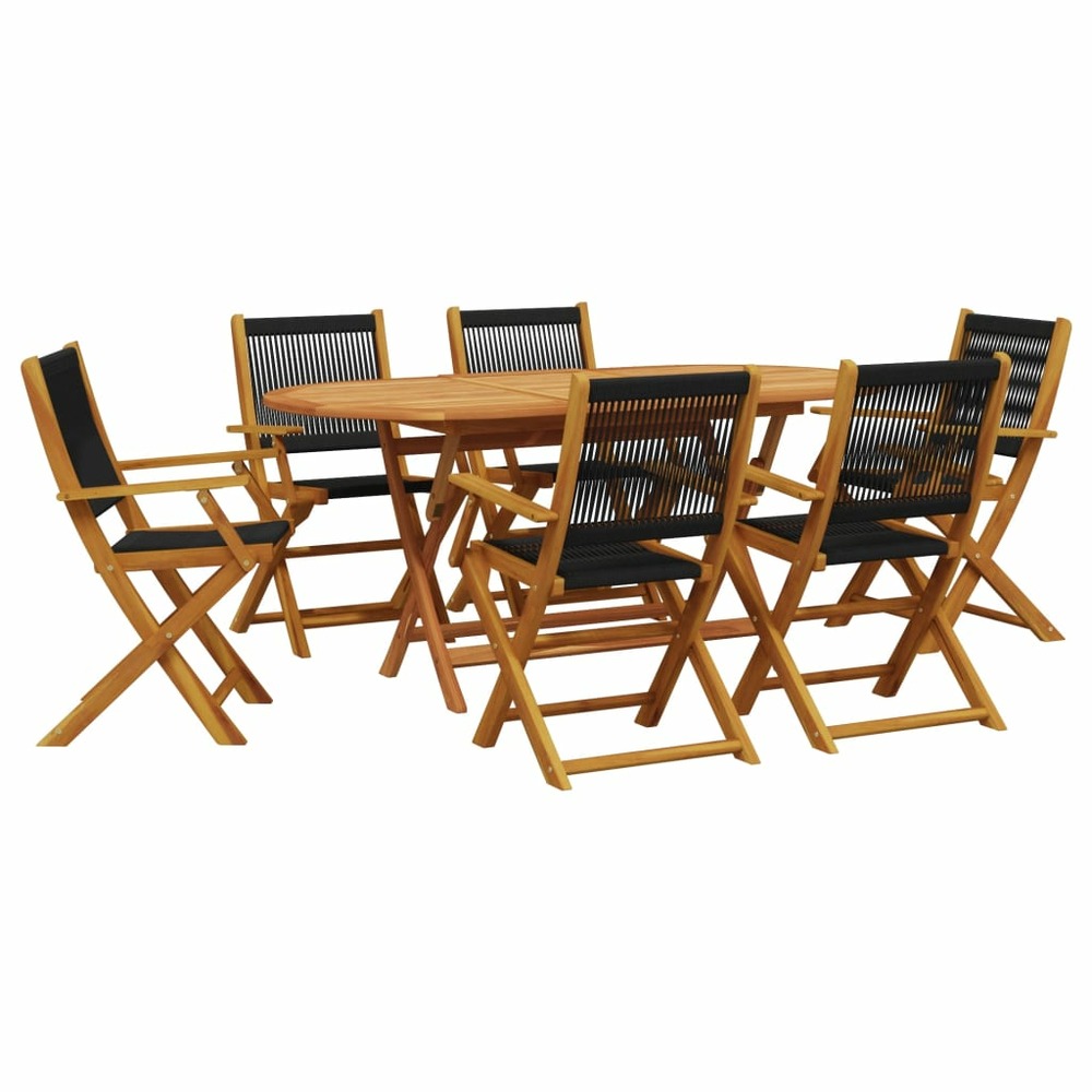 Ensemble à manger de jardin 7pcs noir polypropylène bois massif