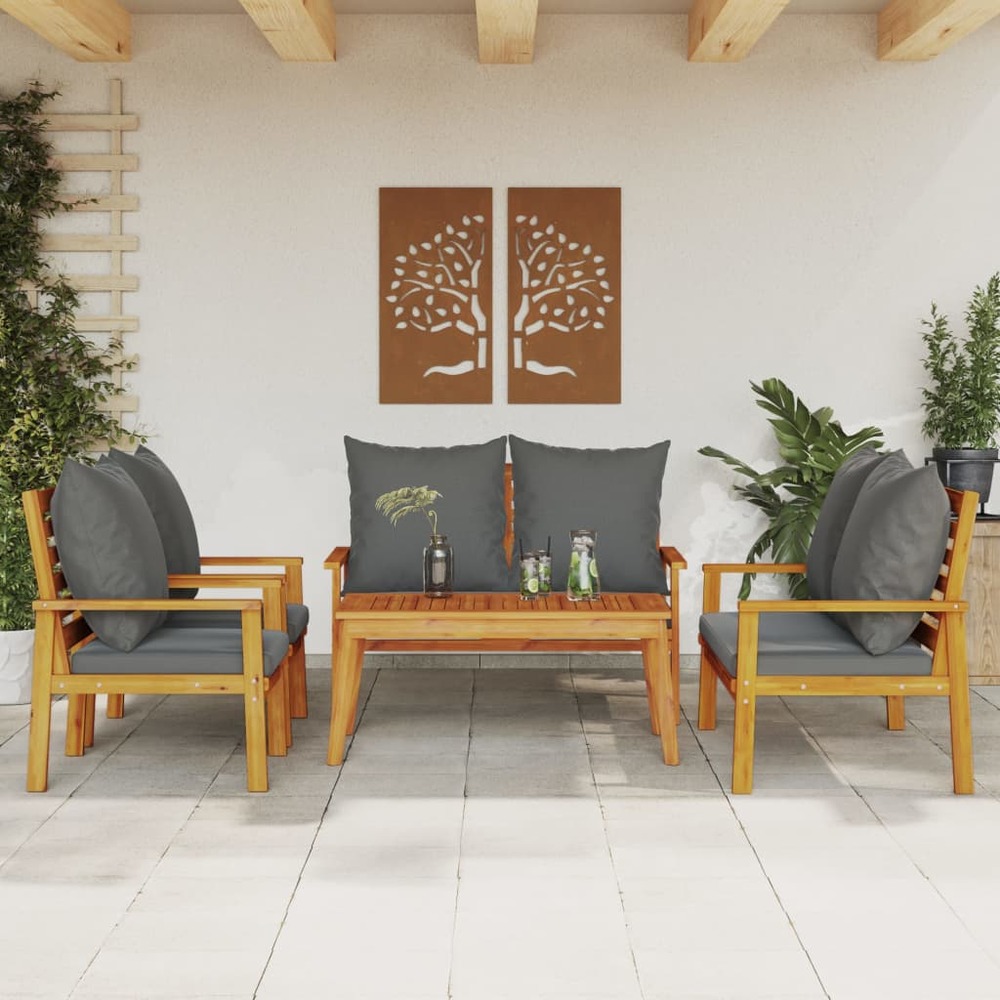 Salon de jardin avec coussins 5 pcs bois d'acacia solide