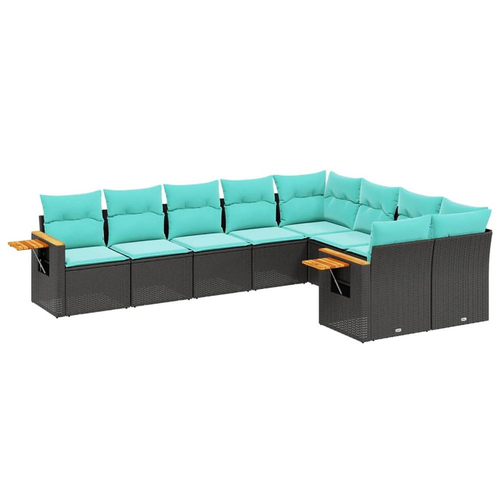 Salon de jardin 9 pcs avec coussins noir résine tressée
