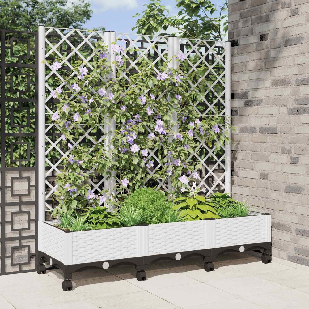 Bac potager avec treillis polypropylène terrasse balcon support fleurs blanc 131cm