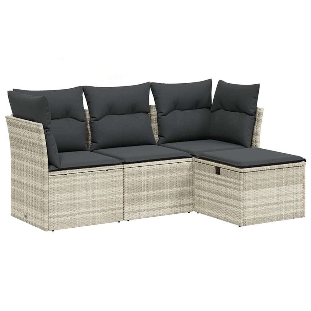 Salon de jardin 4 pcs avec coussins gris clair résine tressée