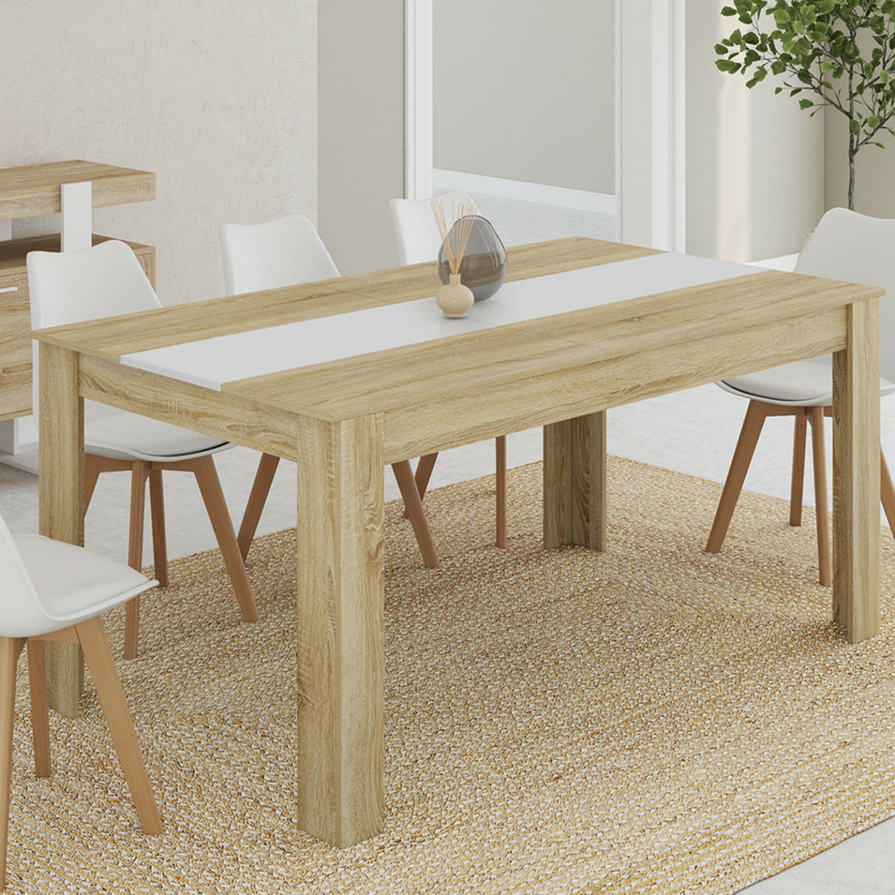 Table à manger rectangle georgia 8 personnes imitation hêtre et blanche 160 x 80 cm