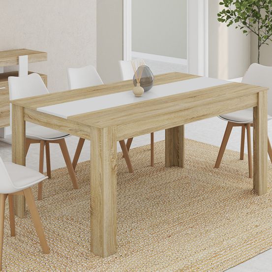 Table à manger rectangle georgia 8 personnes imitation hêtre et blanche 160 x 80 cm