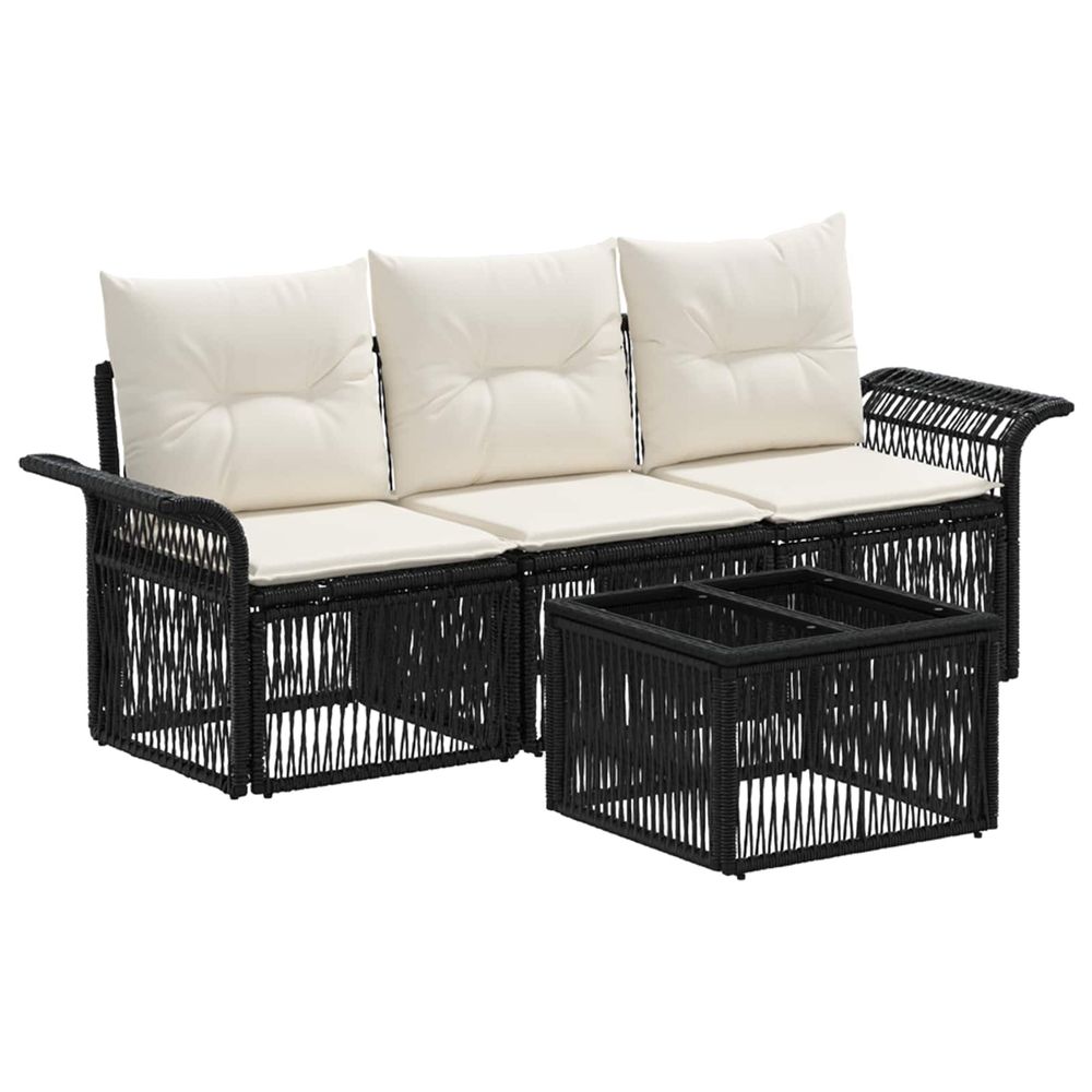 Ensemble de canapé de jardin 4 pc noir polyrotin