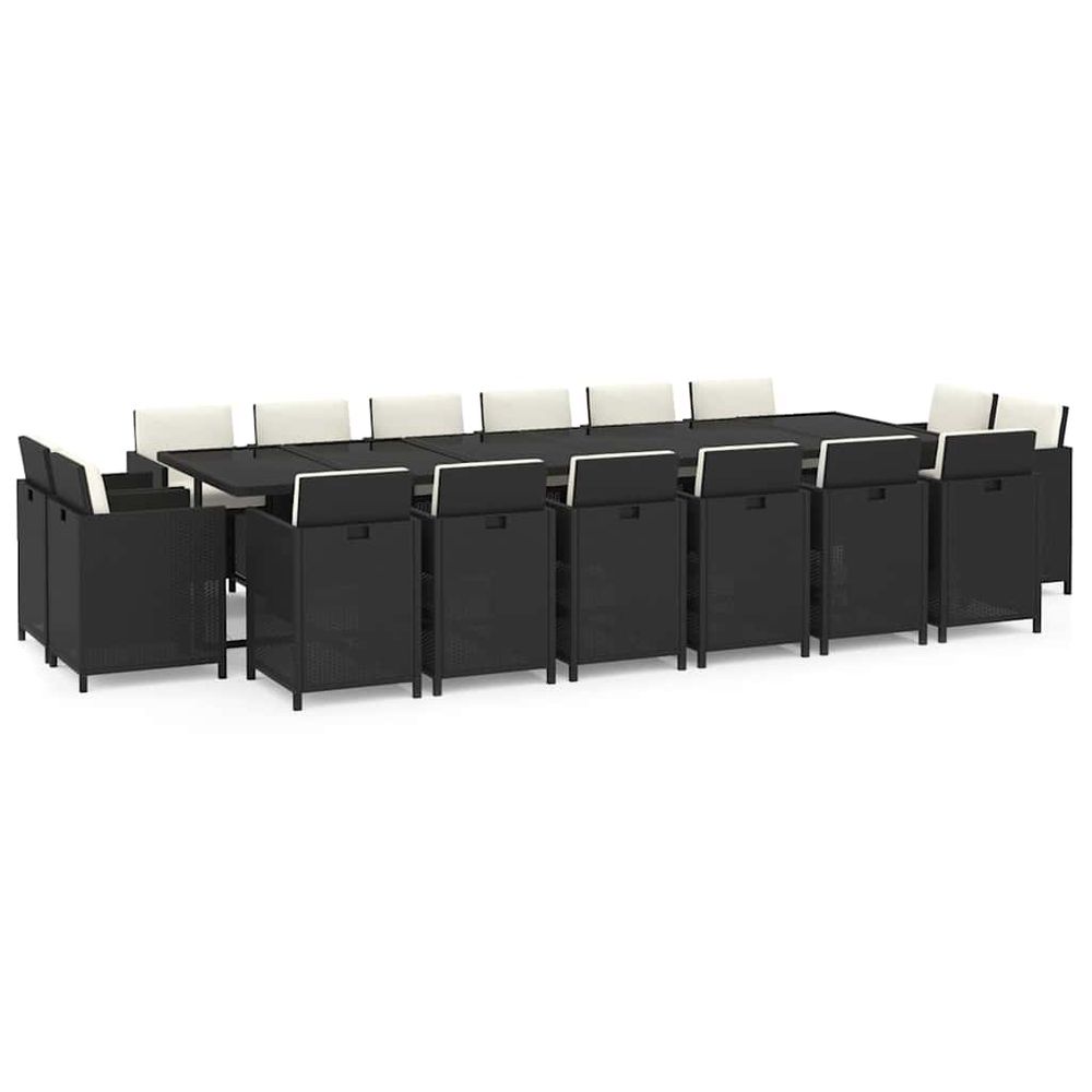 Ensemble à manger de jardin coussins 17 pcs résine tressée noir