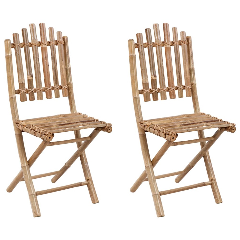 Chaises pliables de jardin lot de 2 avec coussins bambou