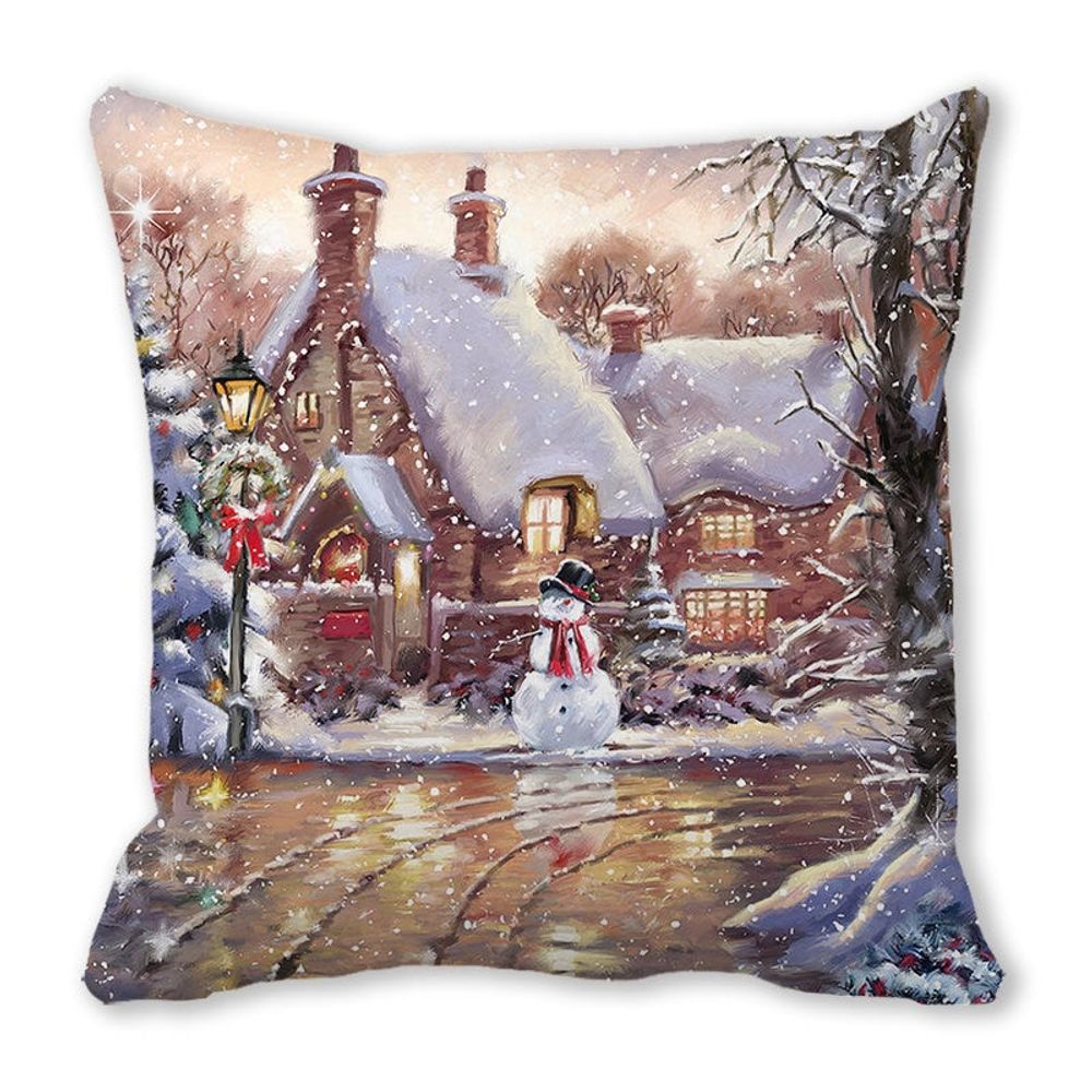 Housse de coussin de noël - paysage de neige