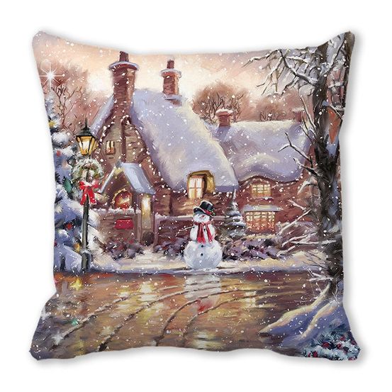 Housse de coussin de noël - paysage de neige