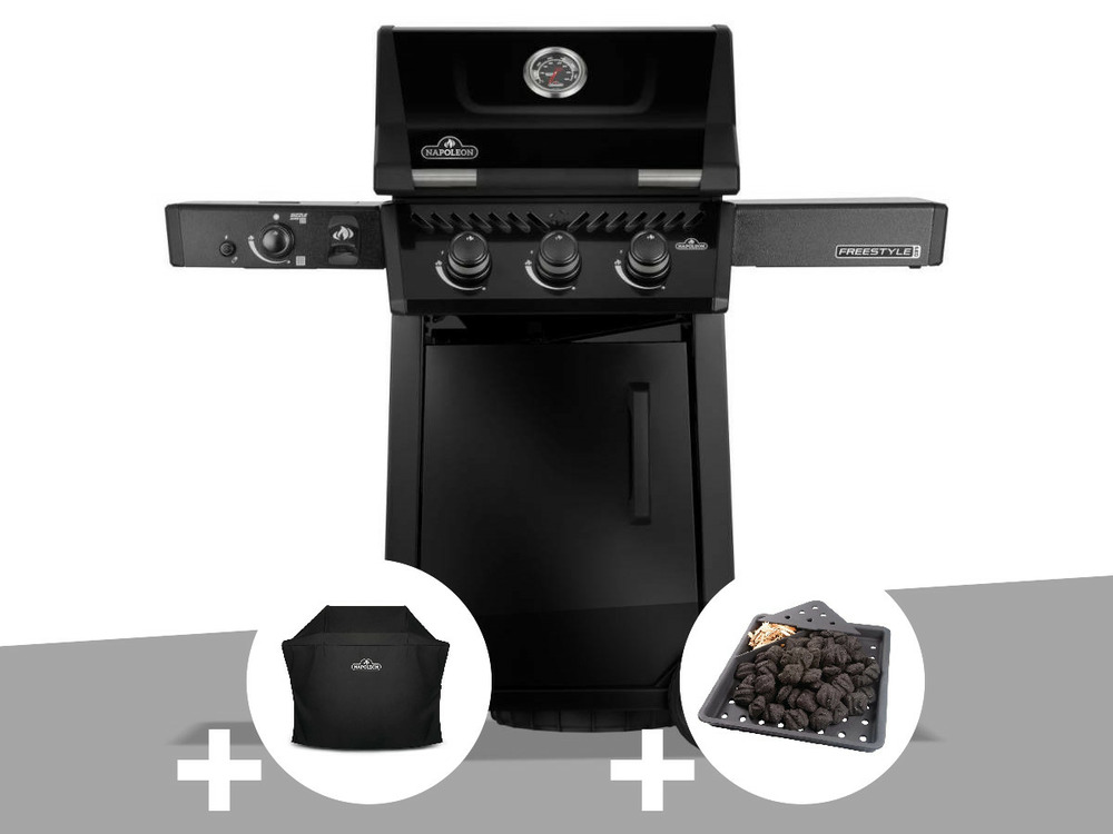 Barbecue gaz freestyle 365 noir pro 3 brûleurs + 1 bruleur sizzle zone + housse