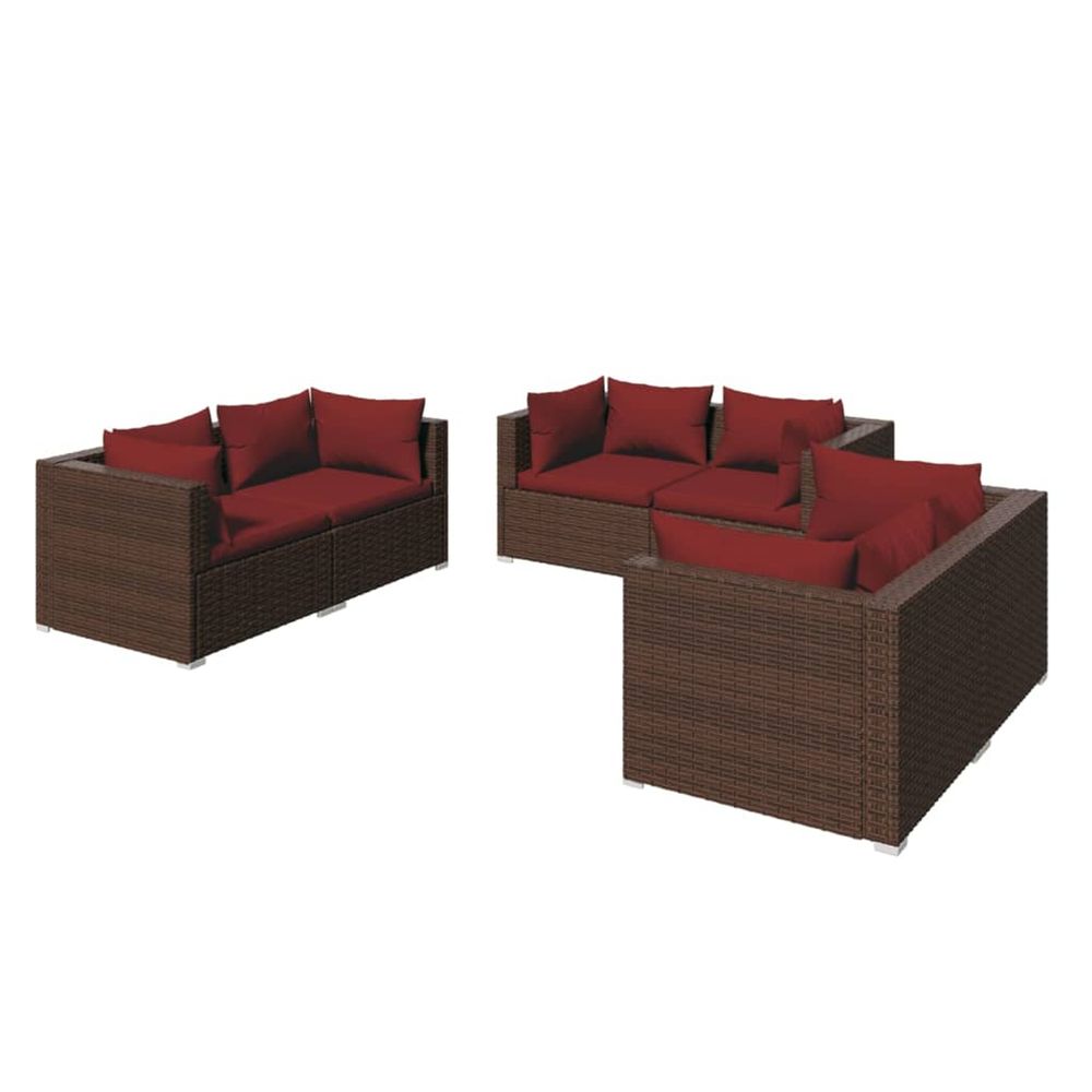 Salon de jardin 6 pcs avec coussins résine tressée marron