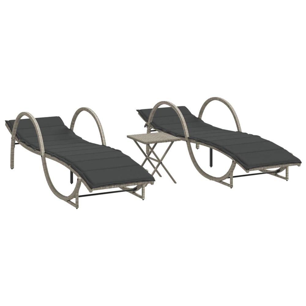 Chaises longues lot de 2 avec table gris clair résine tressée