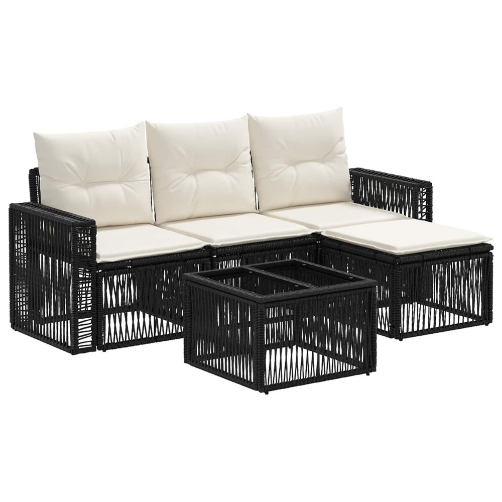 Ensemble de canapé de jardin 5 pc noir et blanc crème polyrotin