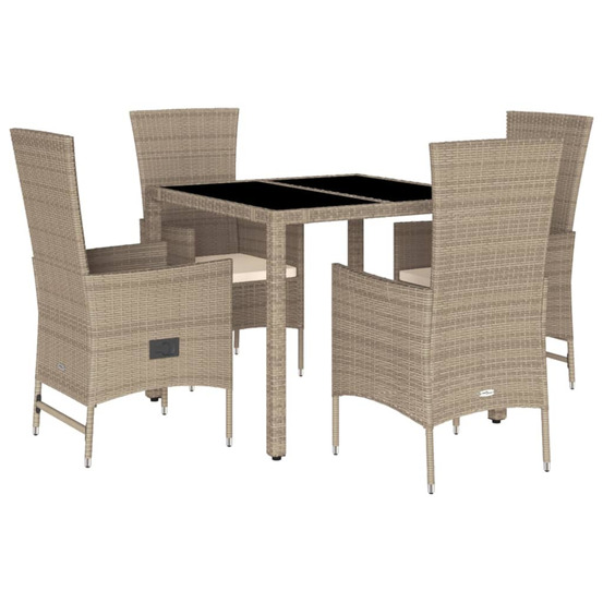 Ensemble à manger de jardin avec coussins 5pcs beige poly rotin