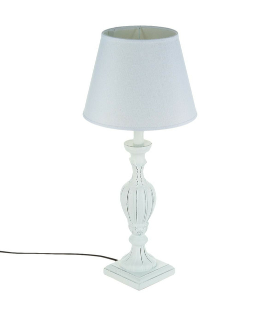 Lampe à poser pied en bois patiné blanc h 55 cm