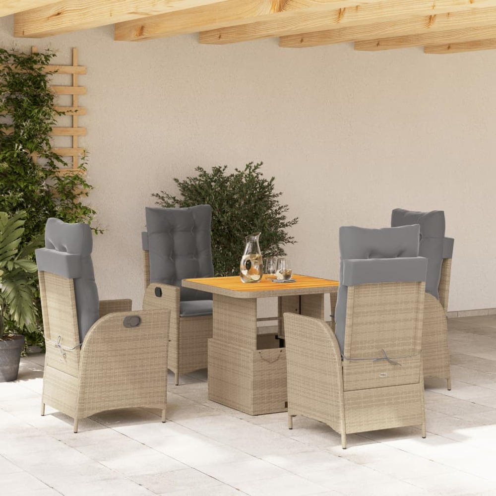 Ensemble à manger de jardin avec coussins 5pcs beige poly rotin
