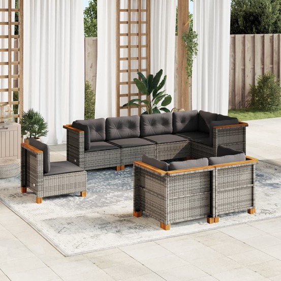 Salon de jardin 8 pcs avec coussins gris résine tressée
