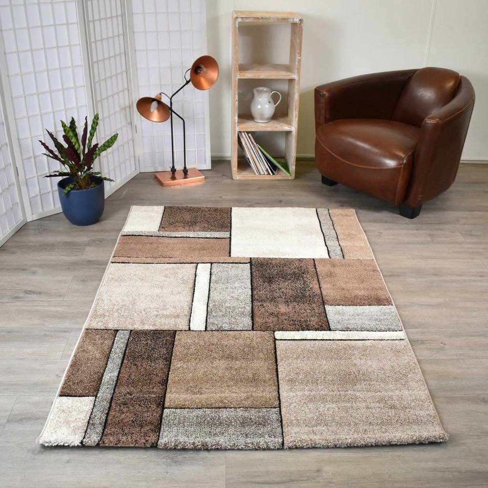 Tapis entrée 60x110 tissé beige rectangle motif géométrique lyn8 geome