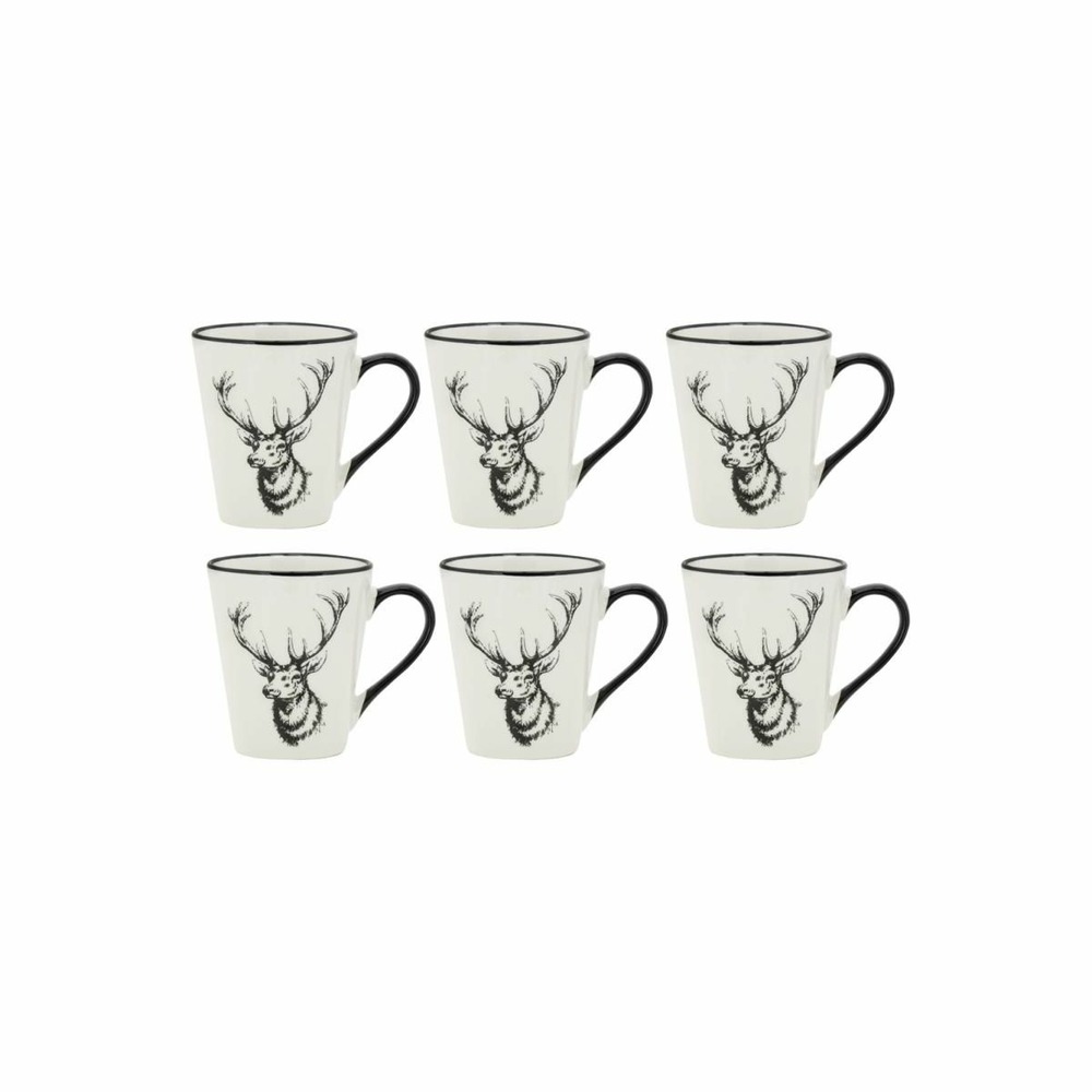 Vaisselle cerf en porcelaine blanche et noire (lot de 6) tasse