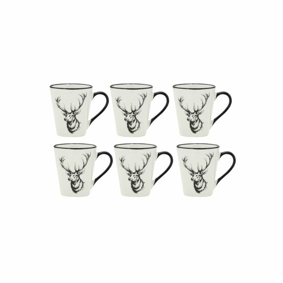 Vaisselle cerf en porcelaine blanche et noire (lot de 6) tasse