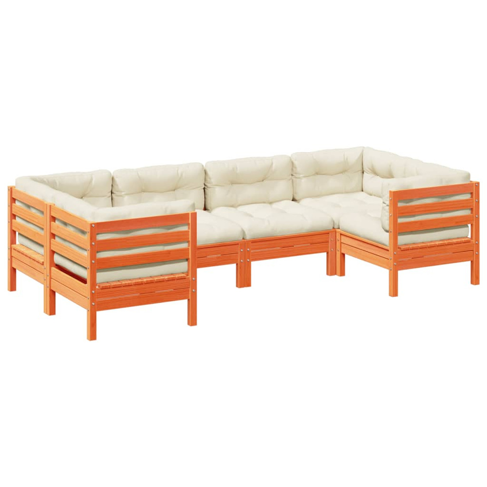 Salon de jardin 6 pcs avec coussins cire marron bois pin massif