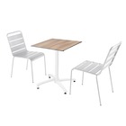 Ensemble table de terrasse  stratifié chêne foncé et 2 fauteuils blanc