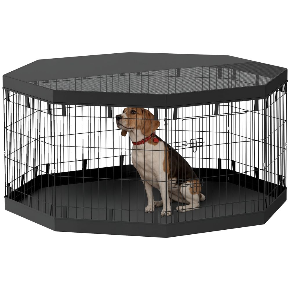 Parc à chiots pliable 8 panneaux filet ø159 x 76 cm sol étanche et toit protecteur