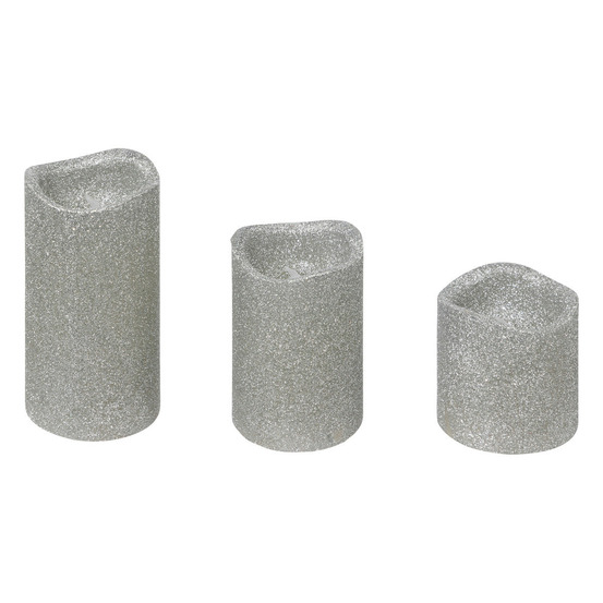 Lot de 3 bougies lumineuses à led argent pailleté