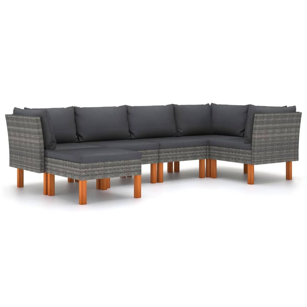 Salon de jardin 6 pcs avec coussins résine tressée gris